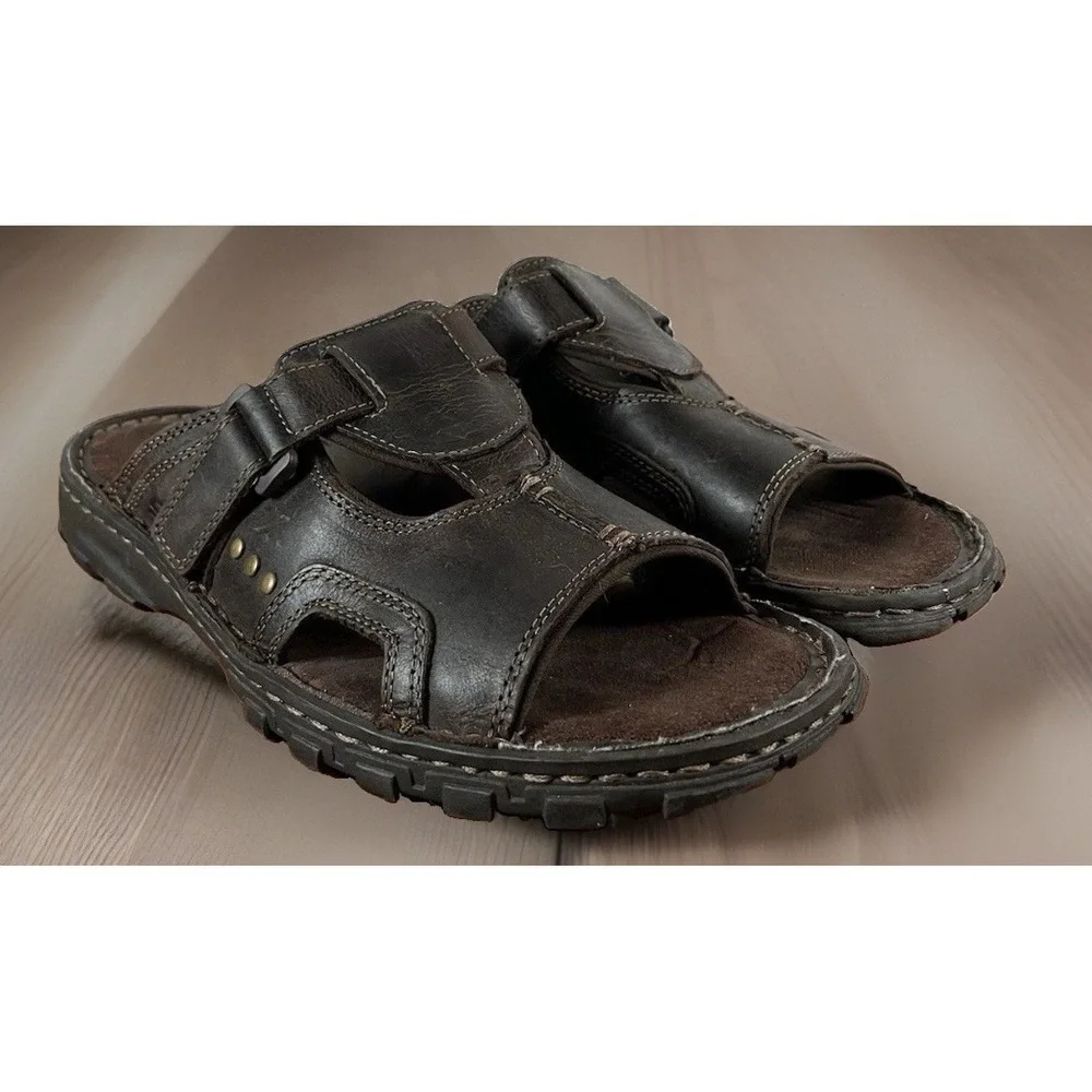 Skechers SN 61466 Men's Size 10 Brown Leather Fisherman Sandals Slip On Y2K